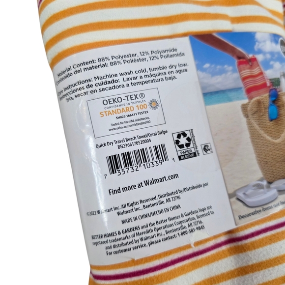 Better Homes And Gardens Coral Stripe Quick Dry Beach Towel Lot Of 2 38x72 NWT - Picture 4 of 5